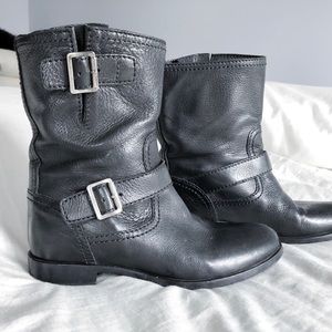 PRADA Black Double Buckle Moto Boots 38.5
